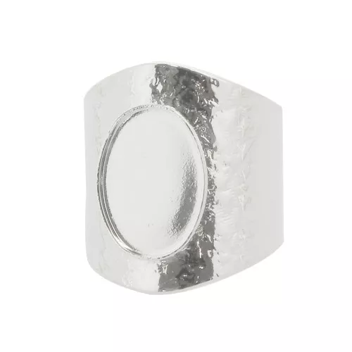 Anillo martillado ajustable para cabuchón 14x10 mm - Chapado en plata fina x1
