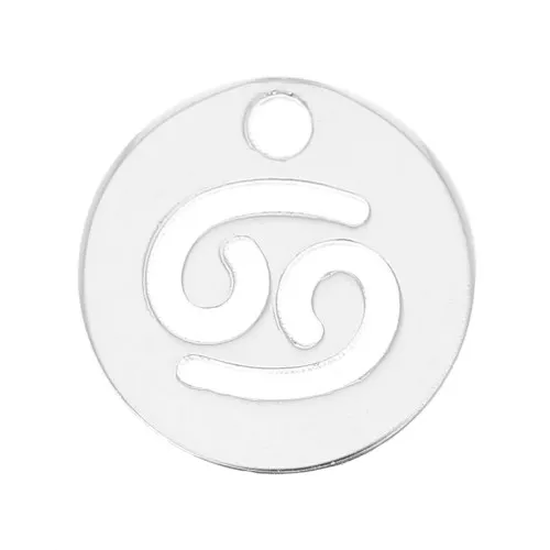 Dije redondo 10 mm - signo del zodiaco Cancer - de Plata 925x1