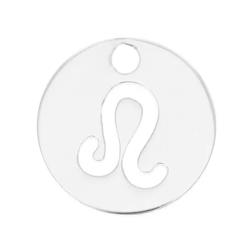 Dije redondo 10 mm - signo del zodiaco Lion - de Plata 925x1
