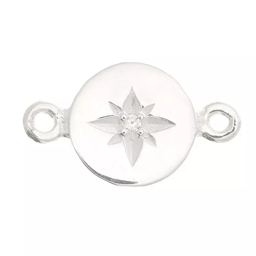 Entrepieza redondo con patrón de estrella del norte 8 mm Plata 925 - Crystal x1