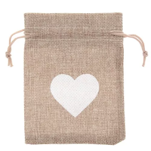 Bolsa de tela sintética con efecto yute - 95x135 mm - Marron - Blanco x1