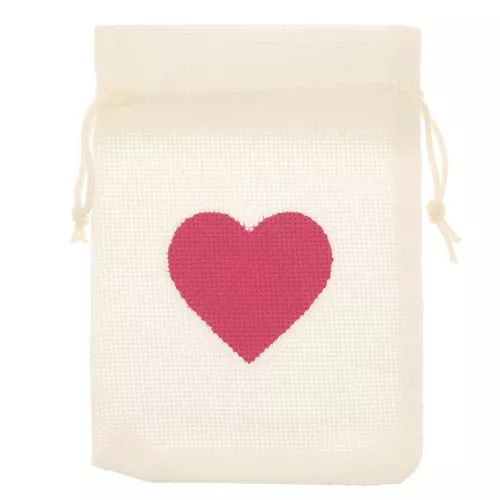 Bolsa de tela sintética con efecto yute - 95x135 mm - Ecru - Rojo x1