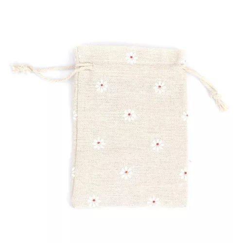 Bolsa de algodón con motivos florales - 95x135 mm - Beige - Rojo - Blanco x1