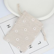 Bolsa de algodón con motivos florales - 95x135 mm - Beige - Rojo - Blanco x1