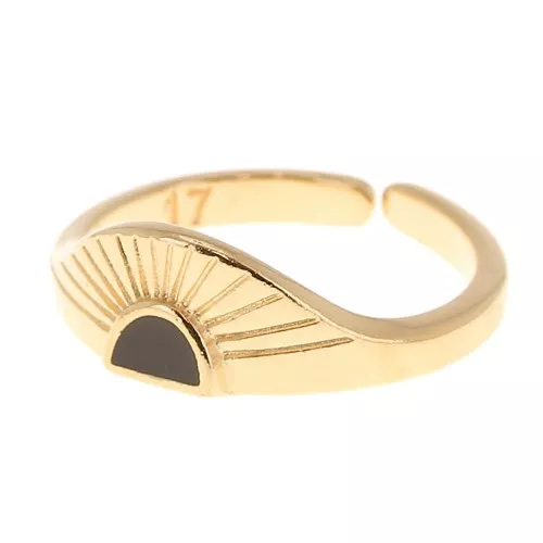 Anillo ajustable étnico resina epoxi - Dorado oro fino - Negro x1