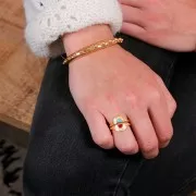 Anillo ajustable étnico resina epoxi - Dorado oro fino - Rojo x1