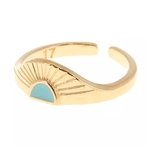 Anillo ajustable étnico resina epoxi - Dorado oro fino - Turquesa x1