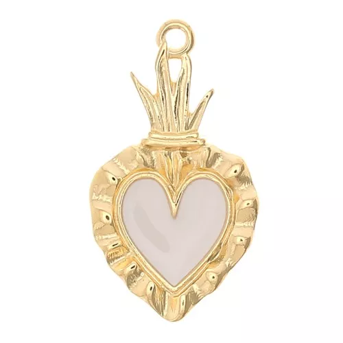 Colgante corazón Ex-voto 27x15 mm - Dorado con oro fino - Blanco x1