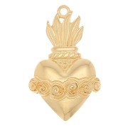 Colgante corazón Ex-voto con flores 31x19 mm - Dorado con oro fino x1|raw }}
