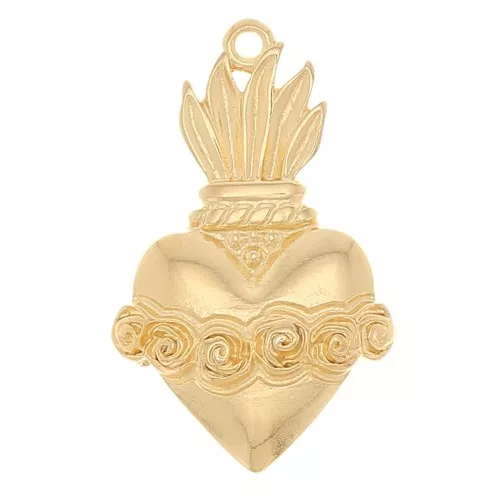 Colgante corazón Ex-voto con flores 31x19 mm - Dorado con oro fino x1