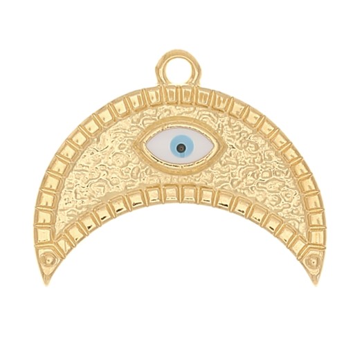 Colgante de media luna con motivo de ojo resina 18x22mm - Dorado con oro fino x1