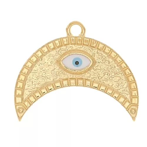 Colgante de media luna con motivo de ojo resina 18x22mm - Dorado con oro fino x1