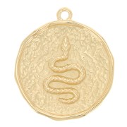 Colgante redondo irregular con motivo serpiente 28x24 mm - Dorado con oro fino x1