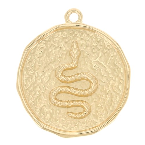 Colgante redondo irregular con motivo serpiente 28x24 mm - Dorado con oro fino x1
