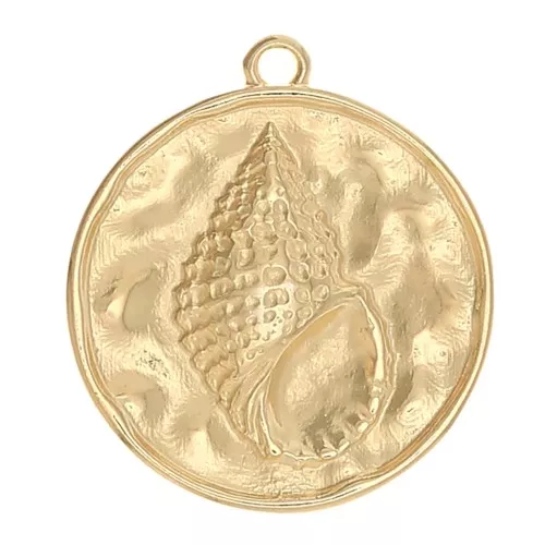 Colgante redondo de concha martillada 24x22 mm - Dorado con oro fino x1