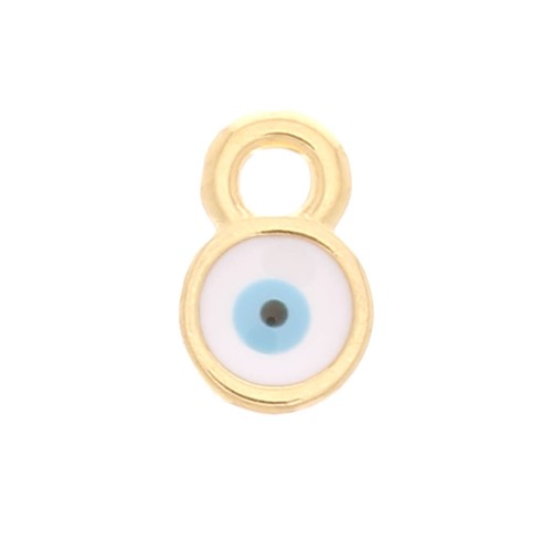 Mini dije ronde - motif oeil en résine époxy 7x4.5 mm - Dorado con oro fino x1