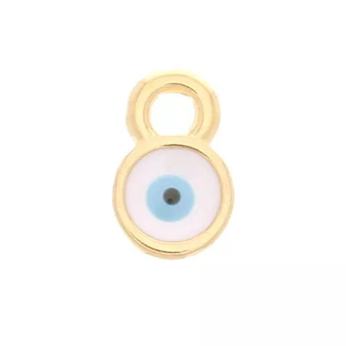 Mini dije ronde - motif oeil en résine époxy 7x4.5 mm - Dorado con oro fino x1