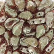 Cuentas de vidrio dos agujeros Paisley Duo 9x5.5 mm Crystal Gleam Red Glaze x10g