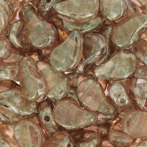 Cuentas de vidrio dos agujeros Paisley Duo 9x5.5mm Crystal Gleam Lila Glaze x10g