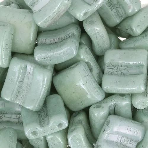 Cuentas de cristal Fixer 2 agujeros 8x8 mm Opaque Green Ceramic Look x10g