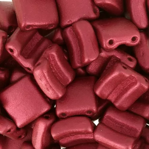Cuentas de cristal Fixer 2 agujeros 8x8 mm Red Metallic Mat x10g