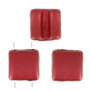 Cuentas de cristal Fixer 2 agujeros 8x8 mm Red Metallic Mat x10g