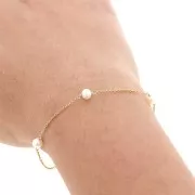 Cadena Forçat con cuentas de imitación de nácar 4,5mm - Gold filled - Blanco x20cm