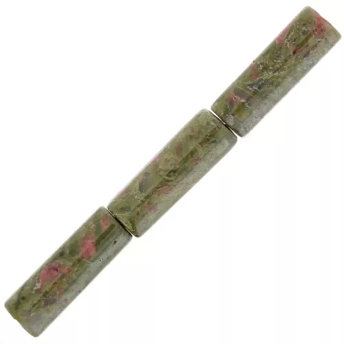 Cuentas tubos de piedra gema 15x5 mm - Unakite x5