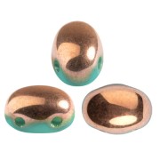 Cuentas de vidrio Samos® por Puca® 7x5 mm Opaque Green Turquoise Capri Gold x10g