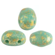 Cuentas de vidrio Samos® por Puca® 7x5 mm Opaque Green Turquoise Gold Splash x10g