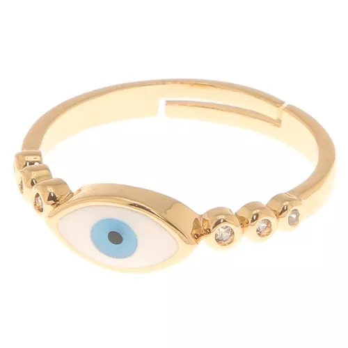 Anillo fino ajustable con ojo de resina y óxido de zirconio Oro - Blanco - Azul x1