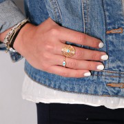 Anillo fino ajustable con ojo de resina y óxido de zirconio Oro - Blanco - Azul x1