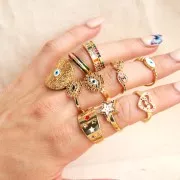 Anillo fino ajustable con ojo de resina y óxido de zirconio Oro - Blanco - Azul x1