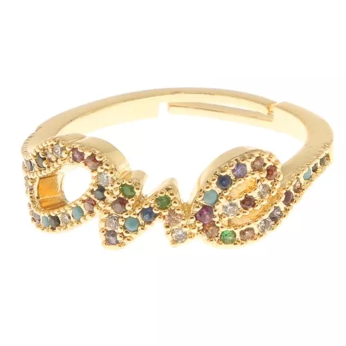 Anillo ajustable - Un motivo con óxido de zirconio - Oro - Multicolor x1