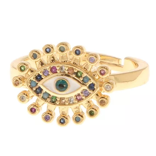 Anillo ajustable - motivo de ojo con óxido de zircon- Oro - Blanco - Multicolor x1