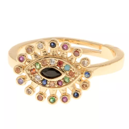 Anillo ajustable - motivo de ojo con óxido de zirconio Oro - Negro - Multicolor x1