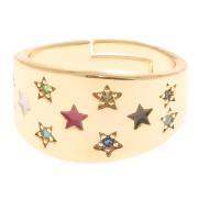 Anillo ajustable - estrellas con óxido de zirconio y resina - Oro - Multicolor x1|raw }}