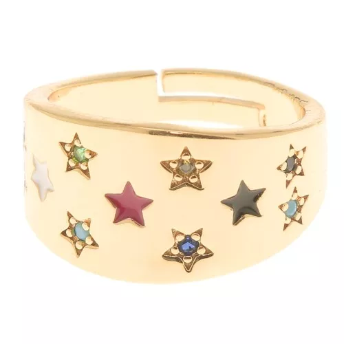 Anillo ajustable - estrellas con óxido de zirconio y resina - Oro - Multicolor x1