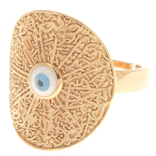 Anillo grande ajustable ancho - ojo - Oro - Blanco - Azul x1