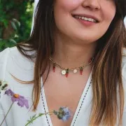 Cuenta de Flor de Nácar 12 mm - Blanco - Naranja x1