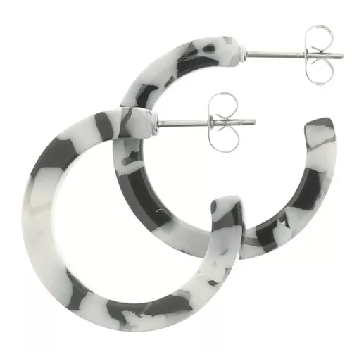 Créoles acetato de celulosa 25 mm Imitación Concha De Tortuga Noir - Blanc x2