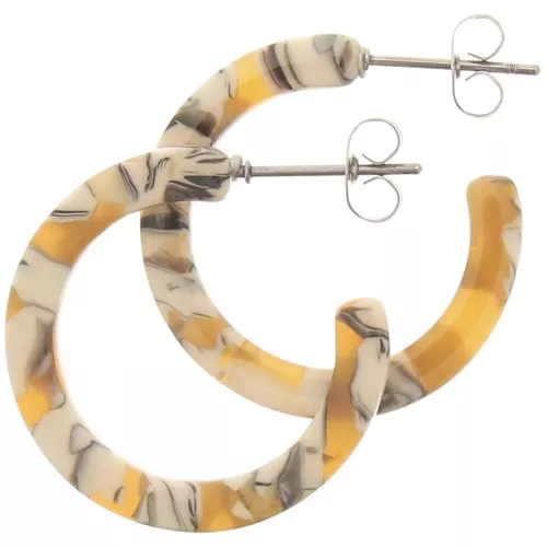 Créoles acetato de celulosa 25 mm Imitación Concha De Tortuga Ocre - Blanc x2