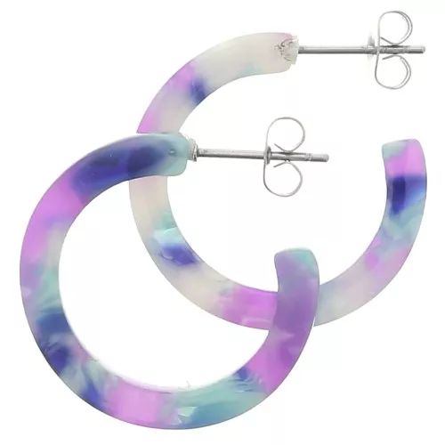 Créoles acetato de celulosa 25 mm Imitación Concha De Tortuga Violet - Bleu x2