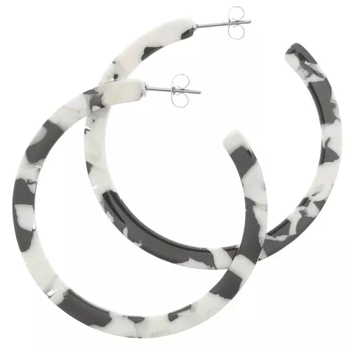Créoles acetato de celulosa 50 mm Imitación Concha De Tortuga Blanc - Noir x2