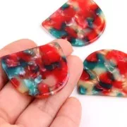 Colgante de media luna de acetato 29x34mm - Rojo - Blanco - Verde x1