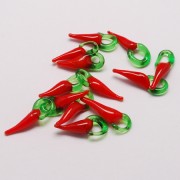 Dijes pimiento picante de vidrio 20x10 mm - Rojo - Verde x4
