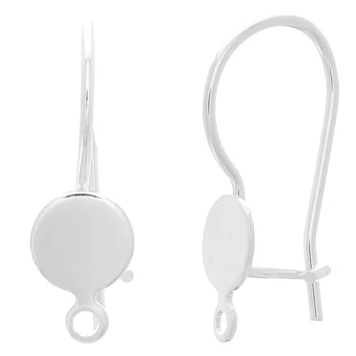 Ganchos de oreja de placa - cabujón 6 mm con anillo cerrado - Plata x2