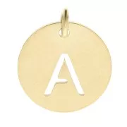 Colgante redondo 12 mm - letra A - con anilla - Acero inoxidable 304 Dorado x1