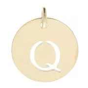 Colgante redondo 12 mm - letra Q - con anilla - Acero inoxidable 304 Doré x1