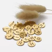 Colgante redondo 12 mm - letra R - con anilla - Acero inoxidable 304 Doré x1